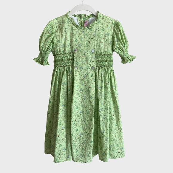 La Coqueta Other - F487 La Coqueta Green Floral Carla Dress Hand Smocked Girls 6 6Y